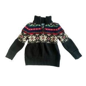 Cabincore Wool Fair Isle Sweater Polo Ralph Lauren Black Nordic Kids Size 4